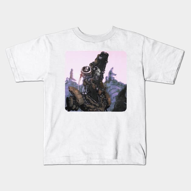 Crocodile broken android at dawn Kids T-Shirt by Takeshi Kolotov